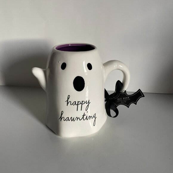 Rae Dunn Halloween Mug Set Ghost Happy Haunting Pumpkin Beware With Topper BNWB - Picture 5 of 16